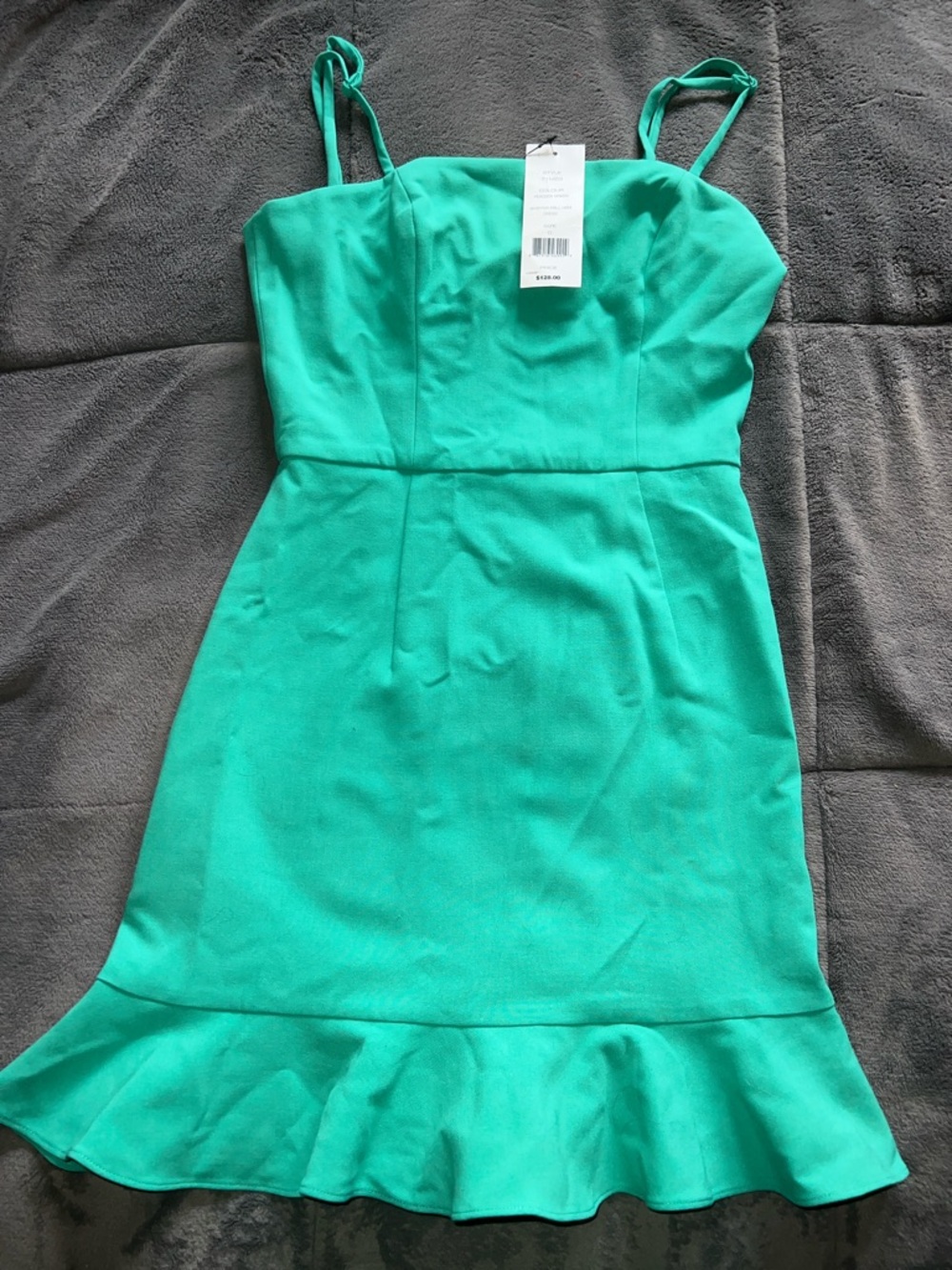French Connection Teal Green Ruffle-Hem Mini Dress